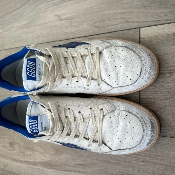 Golden Goose Ball Star Sneakers in White and Blue - Picture 3 of 6